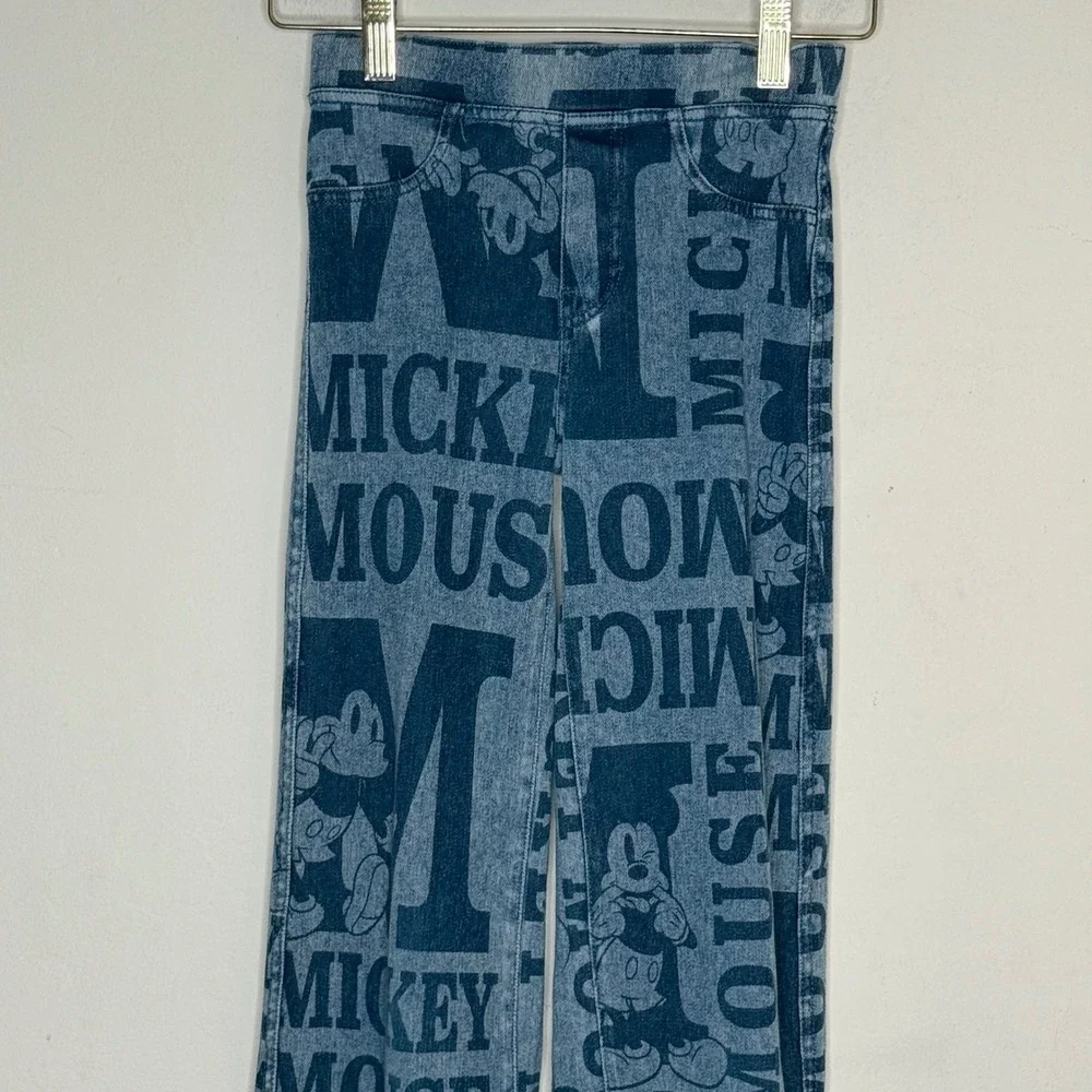 H&M Disney Mickey Mouse Kids Size 8 Blue Graphic Print Wide Leg Pants Streetwear